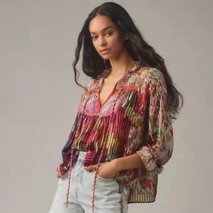 Anthropologie Conditions Apply Blouse Peasant‎ Mosaic Multicolor